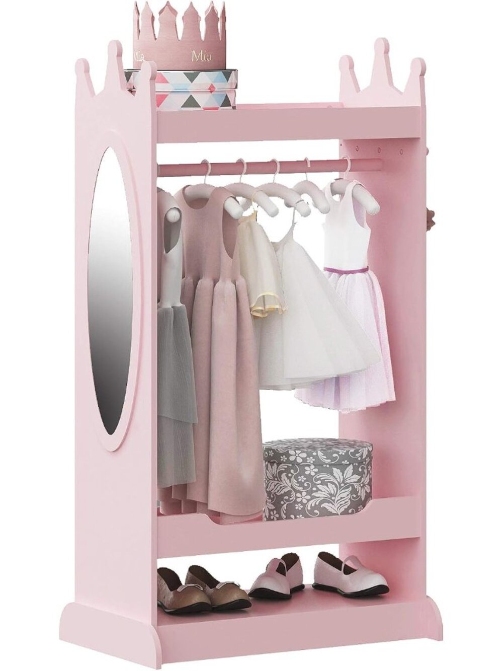 Kids Dress up Storage with Crown-Shaped Top and Mirror